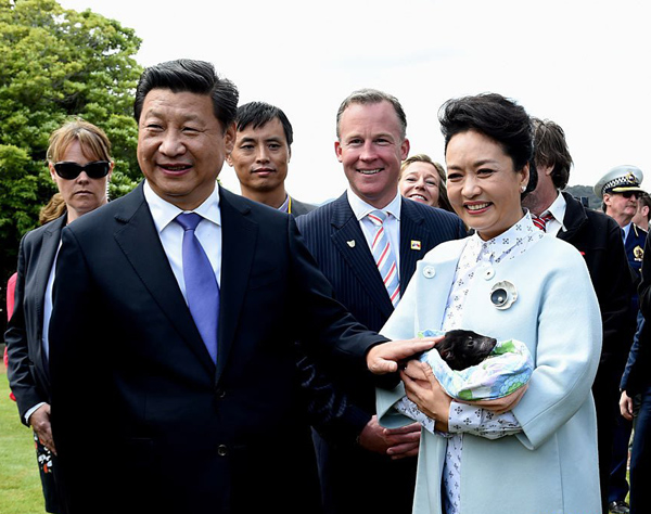 组图:习近平与彭丽媛访问澳大利亚 抚摸袋獾