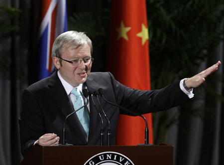 澳大利亚总理陆克文9日开始访华 北大演讲全程